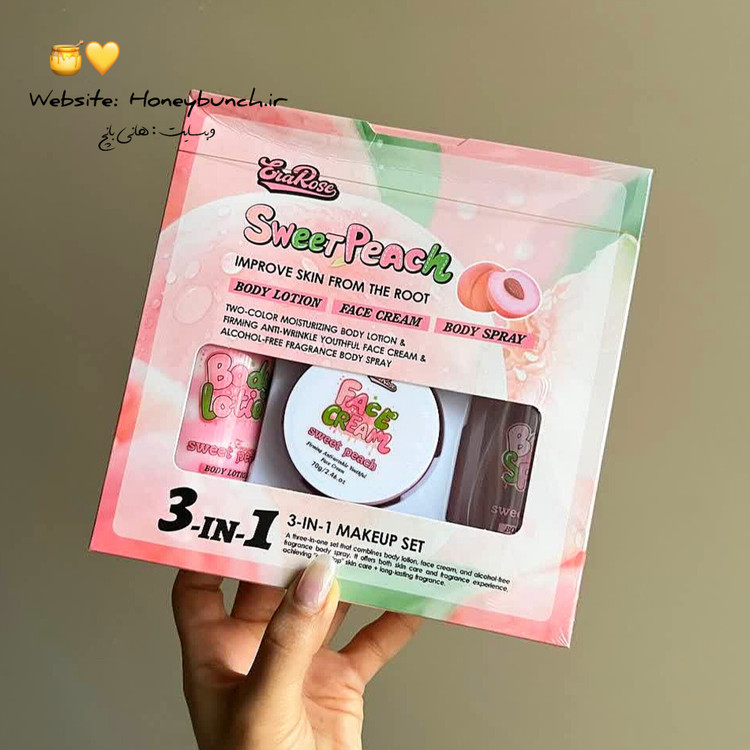 ست مراقبتی ۳ در ۱ EraRose Sweet Peach شامل لوسیون بدن ، کرم صورت و اسپری بدن همراه باکس جذاب مناسب هدیه